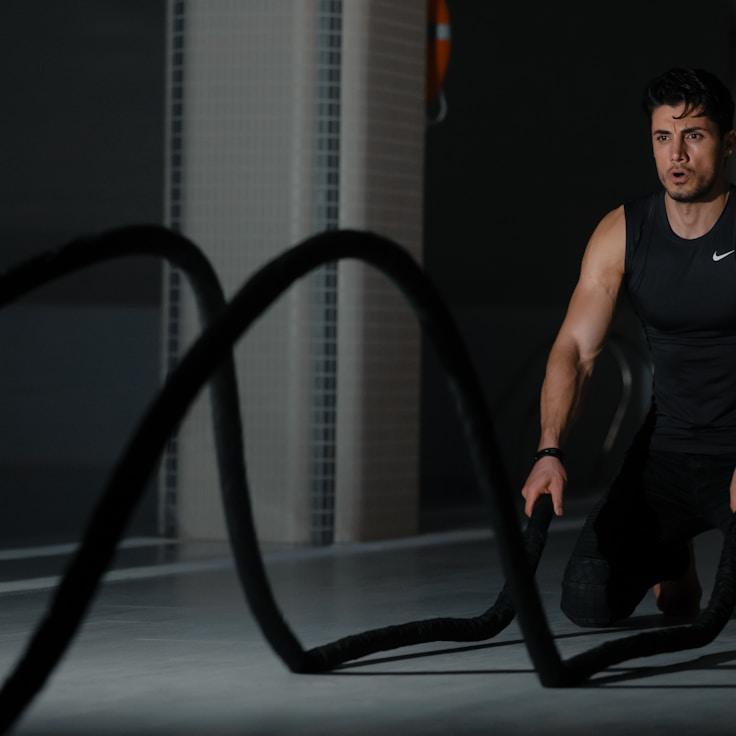 Weight training area with free weights and machines